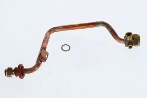 Kupferrohr mit zwei Anschlussgewinden und einer Gummidichtung, hergestellt von Bosch, zur Verbindung von Heizsystemen oder Klimaanlagen.